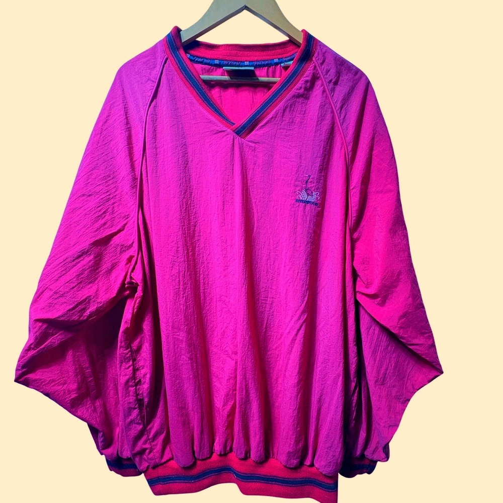 Slazenger Windshirt Mens Large Pink Nylon V-Neck Pullover Riverwood Golf Jacket